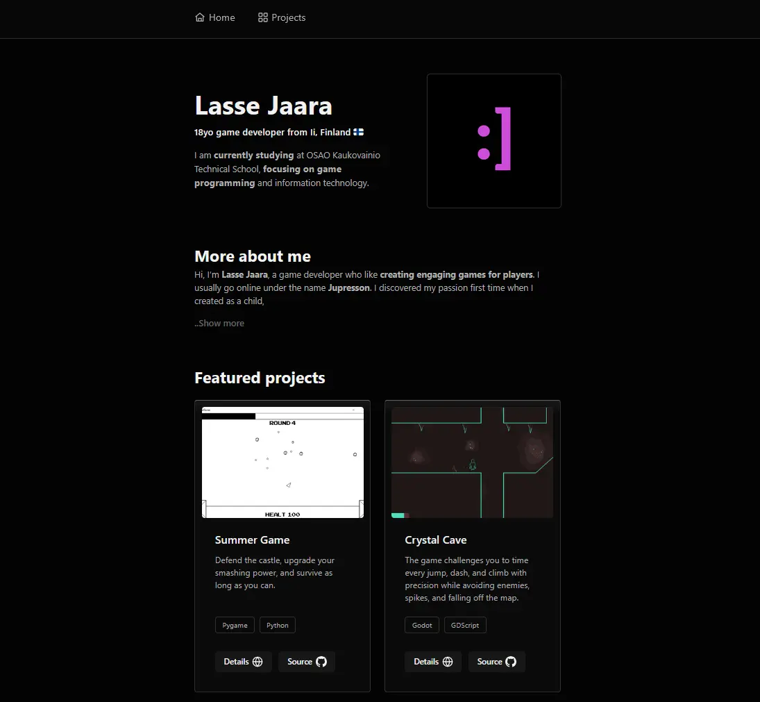 Screenshot of the portfolio website